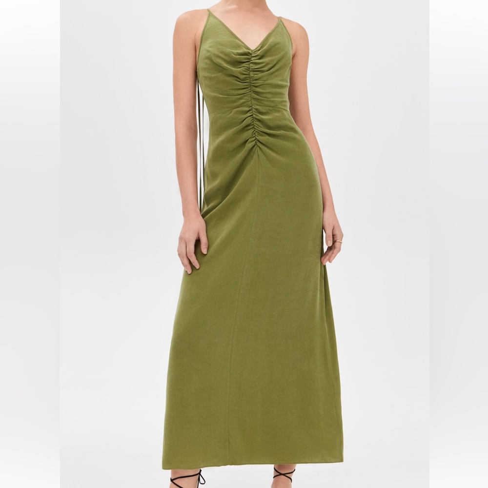 St. Agni Gathered Tie Dress in Olive
